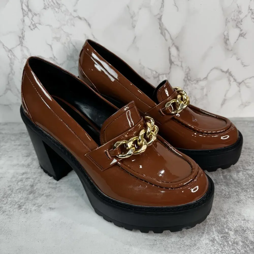 Madden Girl Kassidy-C Platform Loafer Women's 11 Brown Lug Sole Chunky Heel